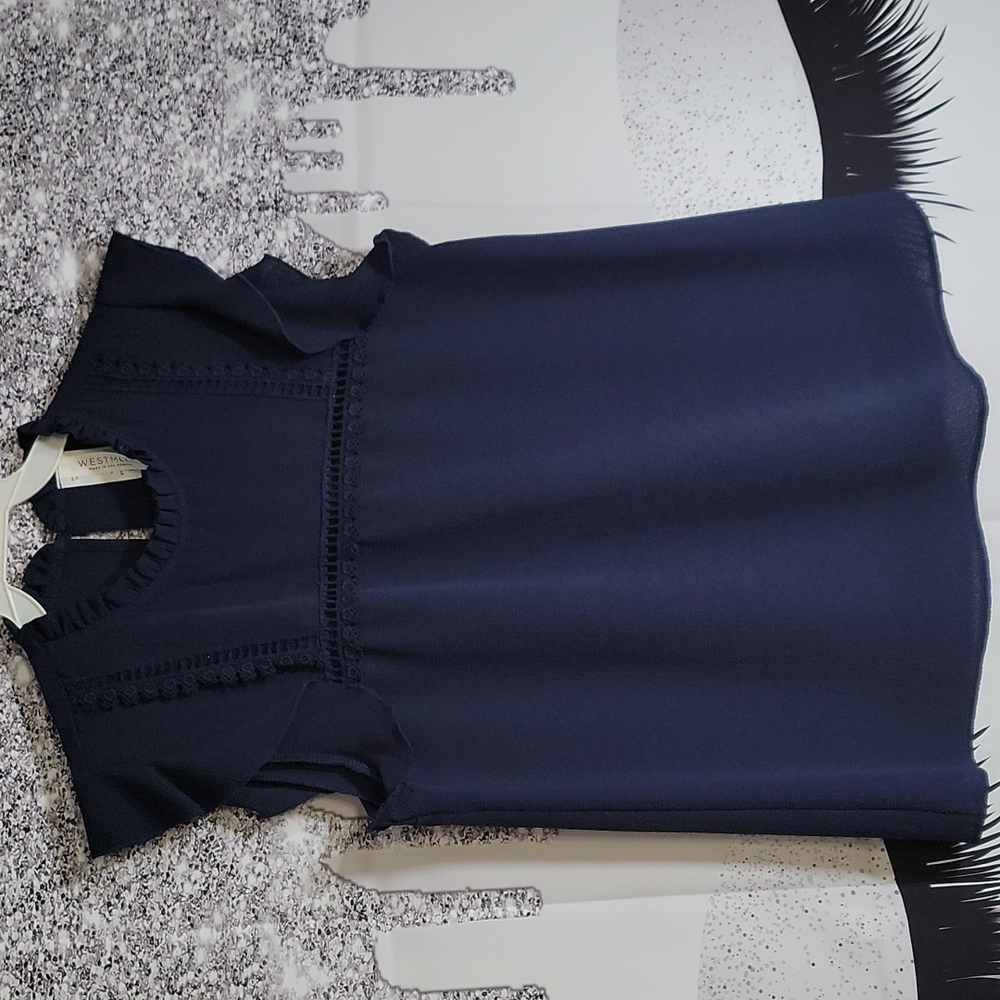 Navy Blue ruffled sleeve blouse